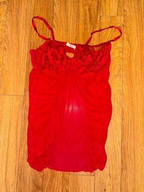 Red lace cami top with floral embroidery